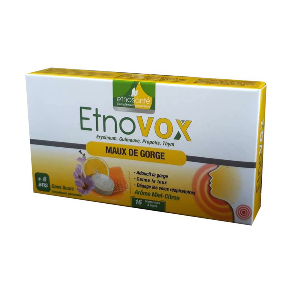 ETNOVOX MAUX DE GORGE MIEL CITRON 16 COMPRIMES