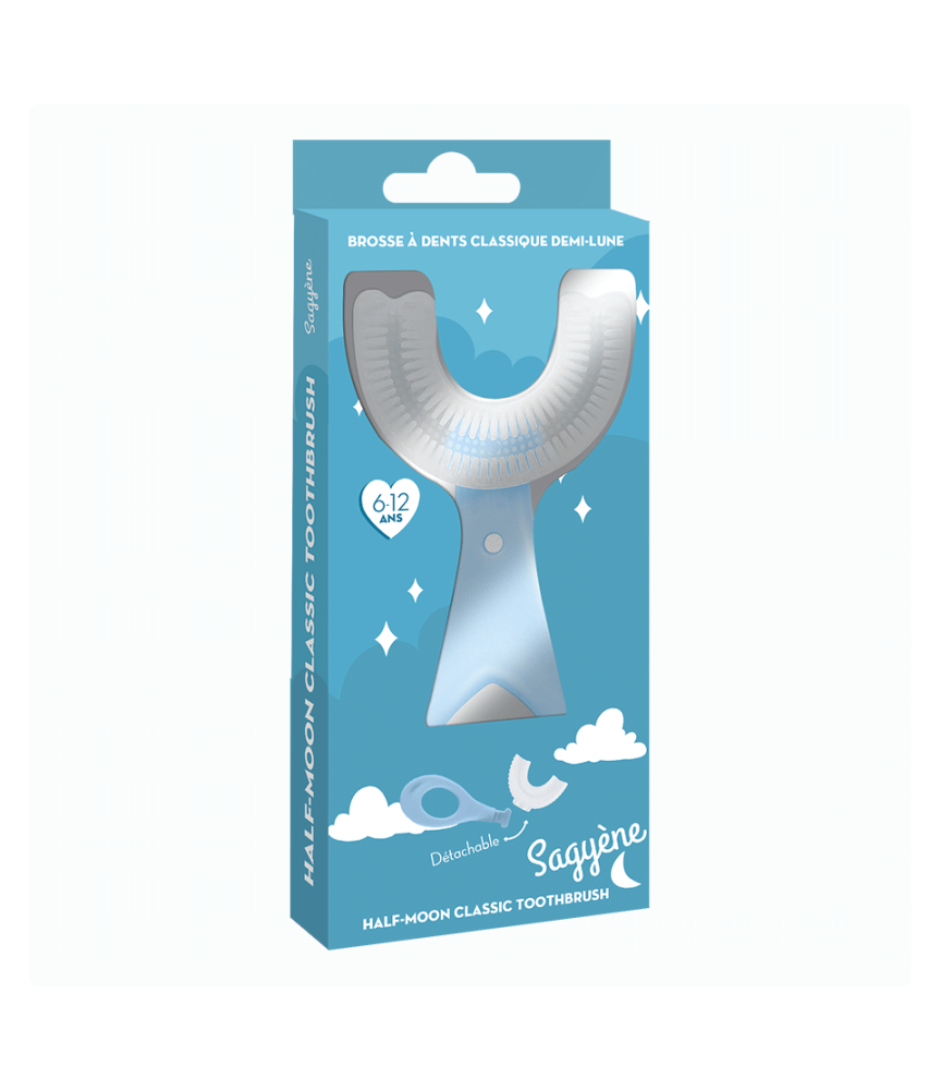 Brosse à Dents Enfants 6-12 Ans - Demi-Lune Ergonomique - Bleu - Sagyène