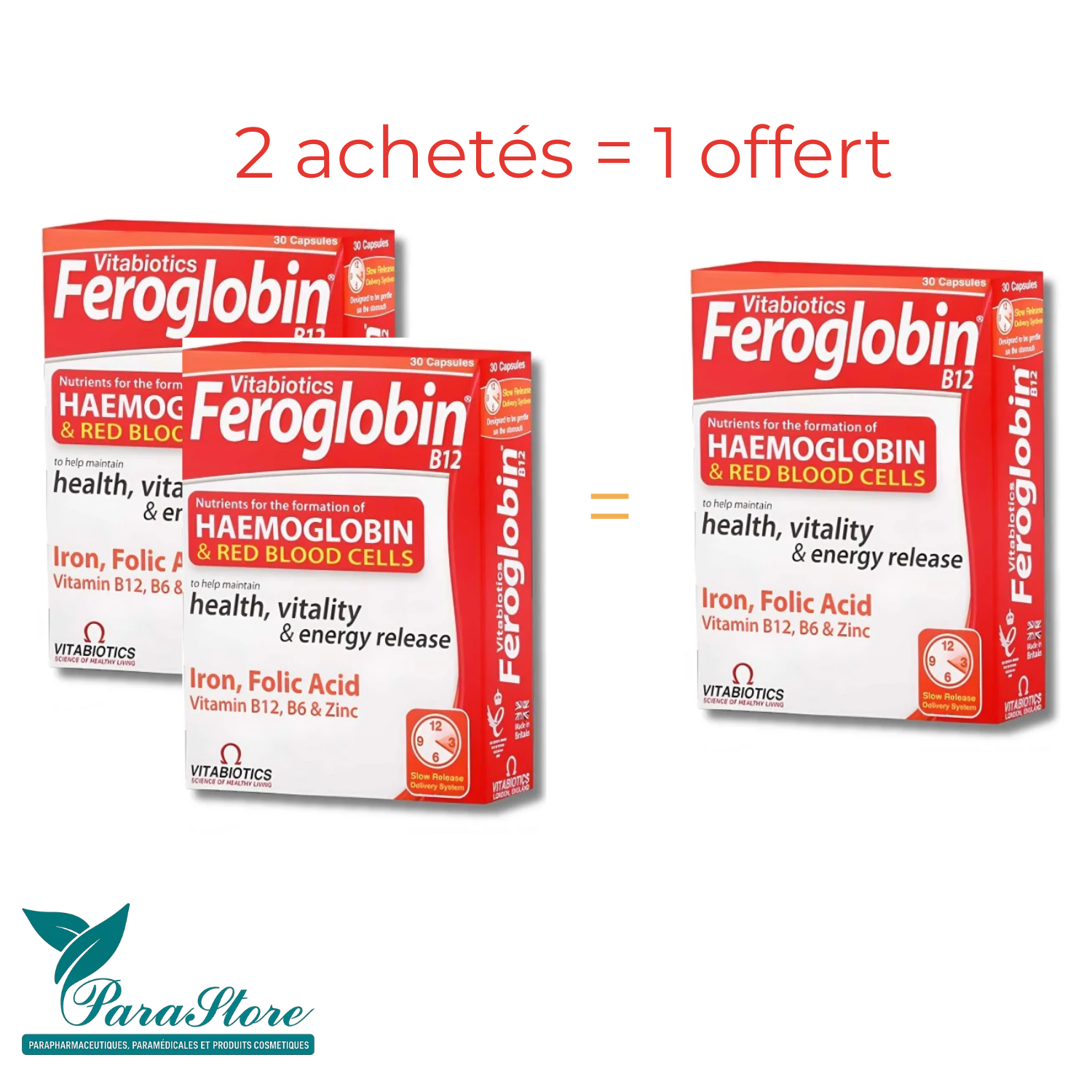 VITABIOTICS FEROGLOBIN PACK DE 3 LOTS : 2 ACHETES = 1 OFFERT