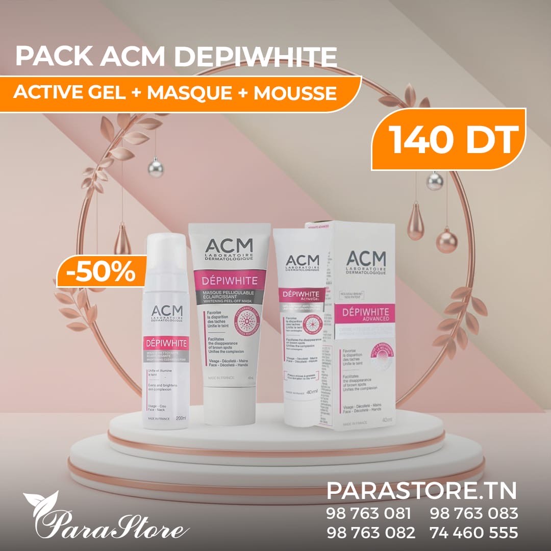 PACK ACM DEPIWHITE ACTIVE GEL UNIFIANT+MASQUE+MOUSSE NETTOYANTE (50%)