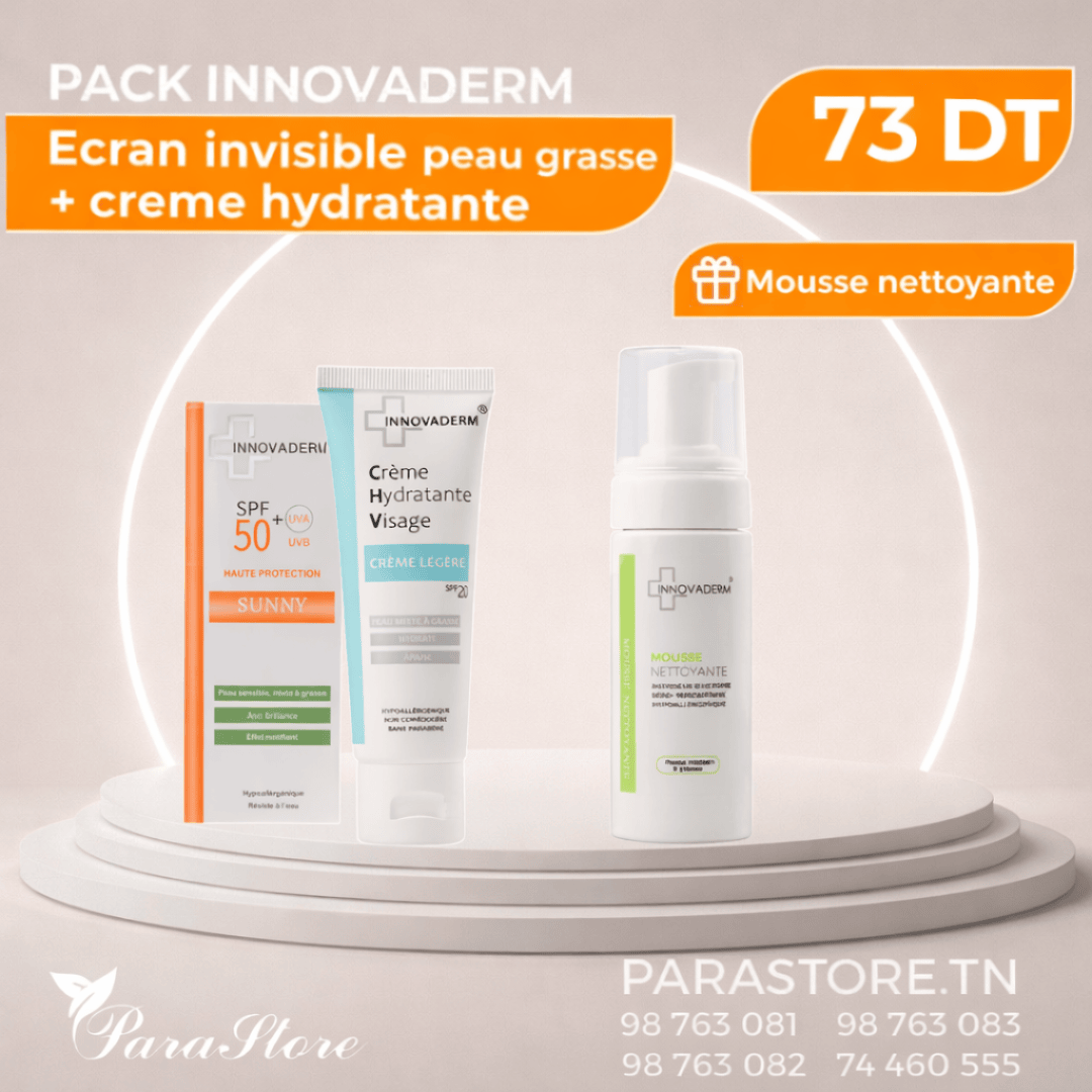 INNOVADERM PACK PEAU GRASSE ECRAN + CREME HYDRATANTE + MOUSSE NETTOYANTE OFFERTE