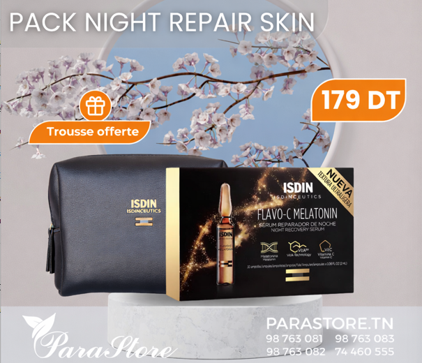 ISDIN PACK NIGHT REPAIR SKIN FLAVO-C MELATONIN 10 UNITES +TROUSSE OFFERTE