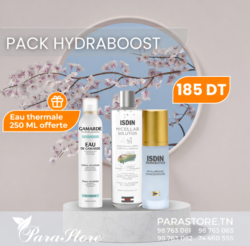 ISDIN PACK HYDRABOOST ISDINCEUTICS HYALURONIC CONCENTRATE SERUM +EAU MICELLAIRE + GAMARDE EAU THERMALE 200ML OFFERTE