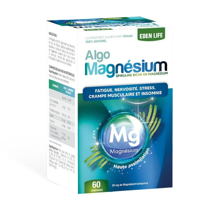 Complément alimentaire anti-fatigue - Eden Life Algo-mangnésium - 60 comprimés