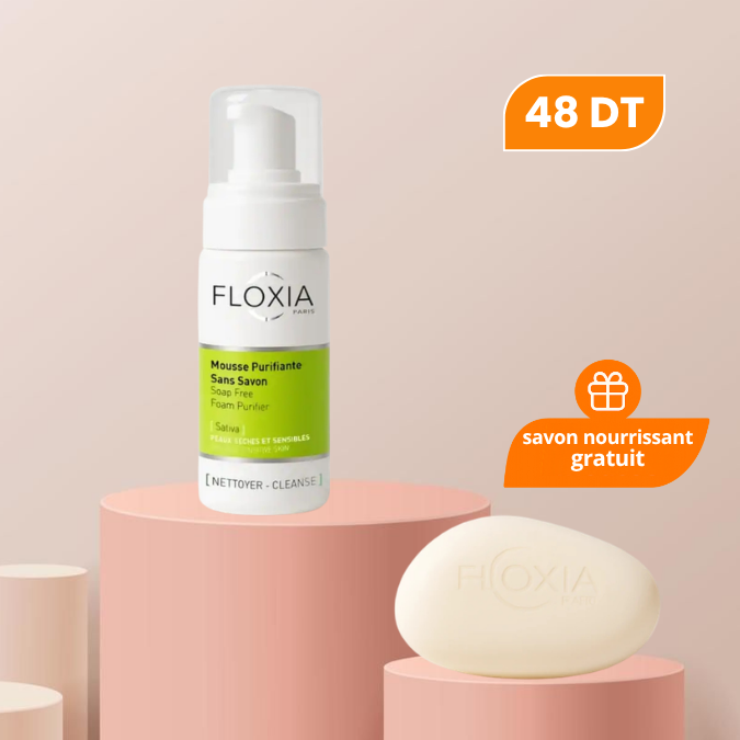 PACK FLOXIA MOUSSE PURIFIANTE PEAUX SECHES + SAVON NOURRISSANT GRATUIT