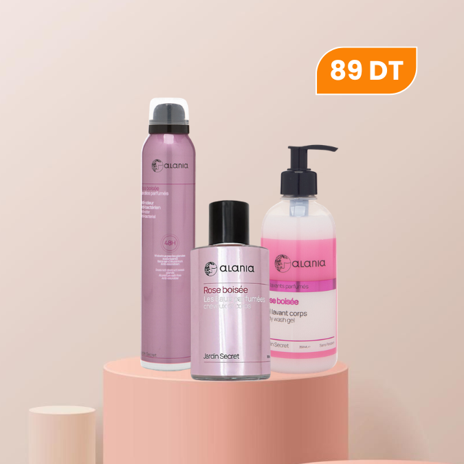 PACK EID ALANIA ROSE BOISEE EAU PARFUMEE CHEVEUX ET CORPS+ GEL LAVANT + DEODORANT PARFUMEE