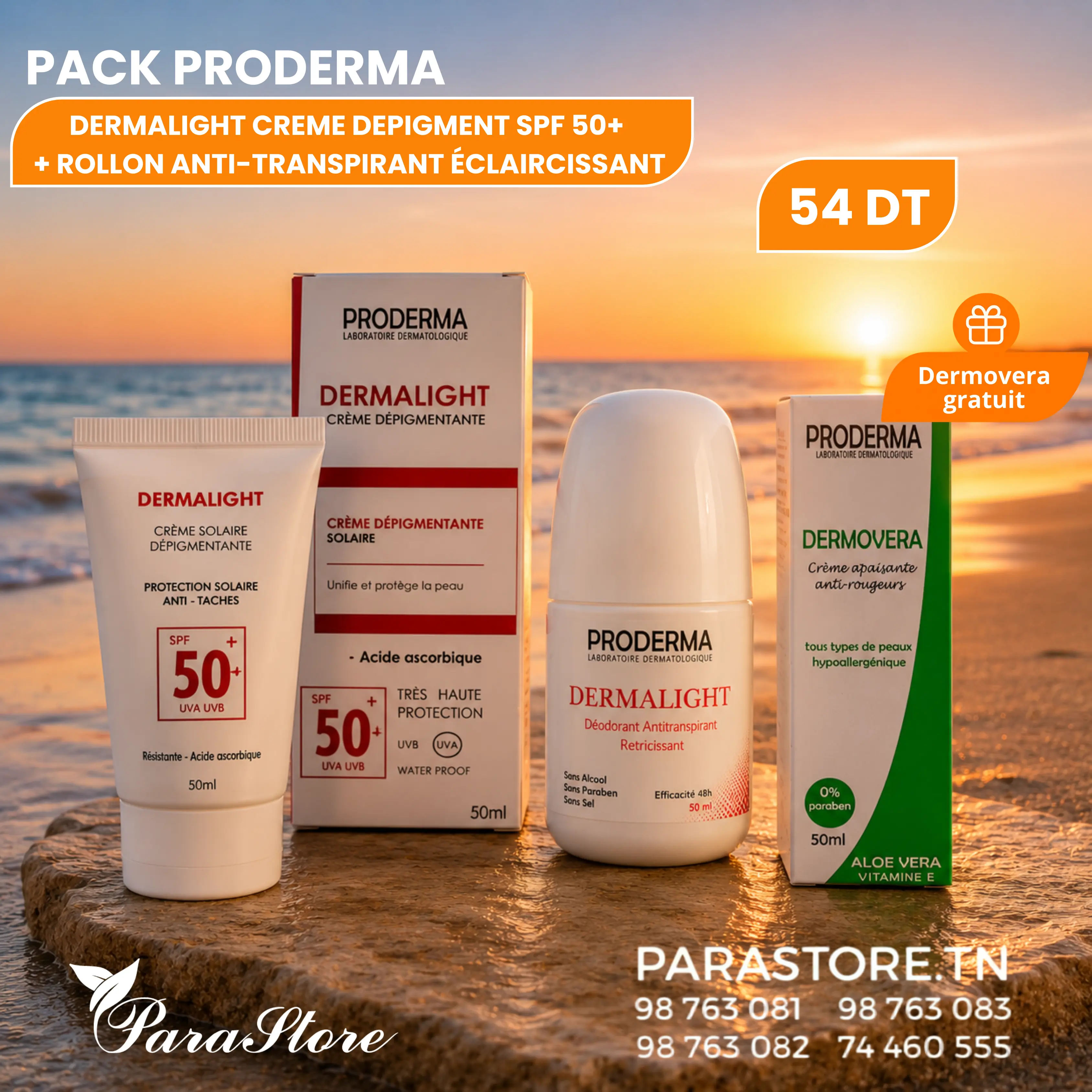 PACK PRODERMA ANTI-TÂCHES SPF50+ + DÉODORANT ÉCLAIRCISSANT + DERMOVERA OFFERT