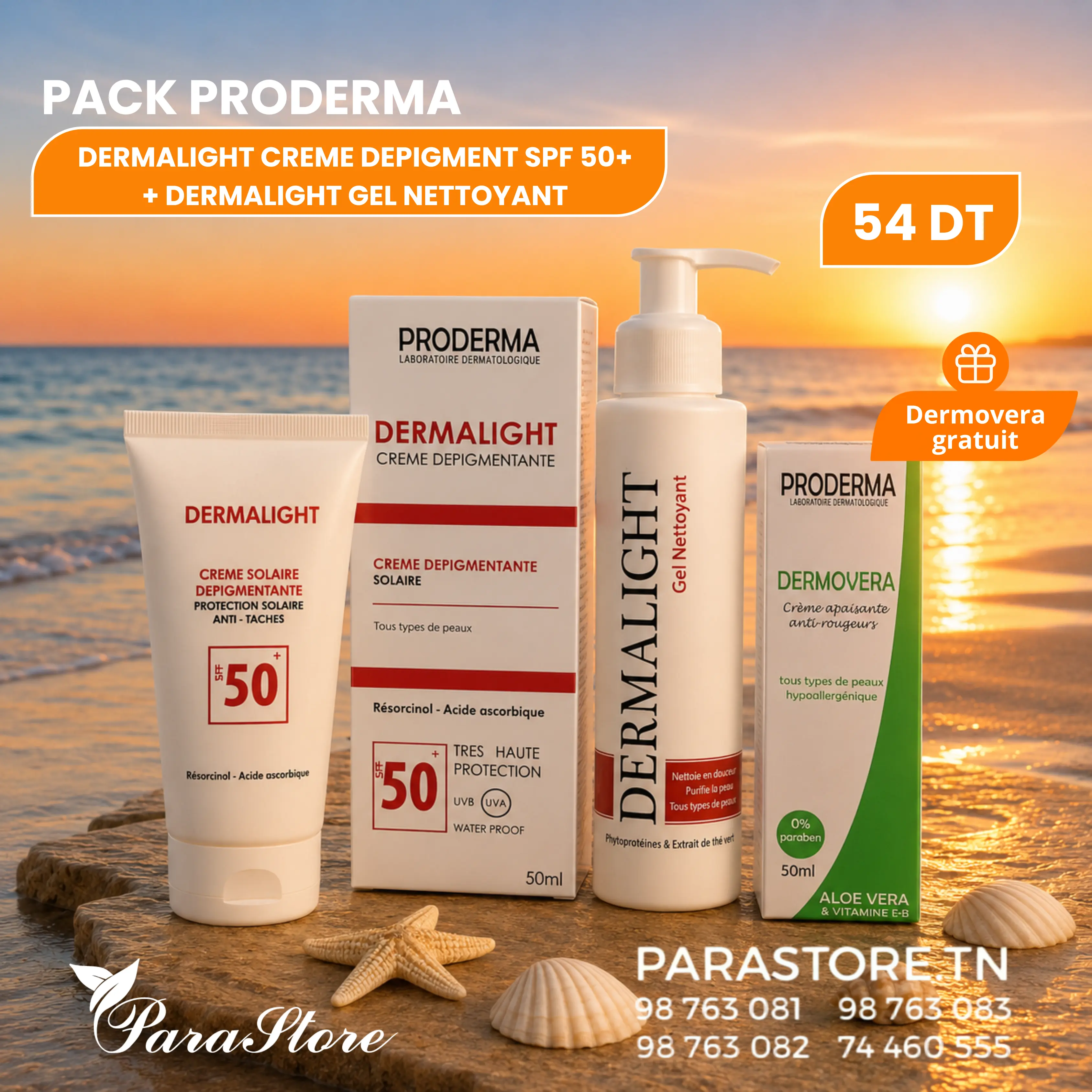PACK PRODERMA ÉCRAN ANTI-TÂCHES SPF50+ + GEL NETTOYANT + DERMOVERA GRATUIT