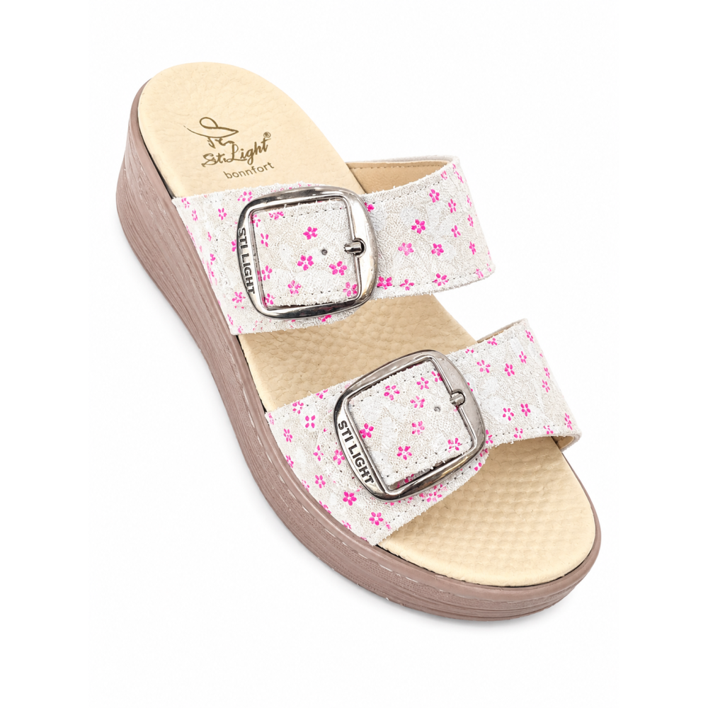 STI LIGHT CLAQUETTES ORTHOPEDIQUES GRIS DETAILS FLEURIES FEMME