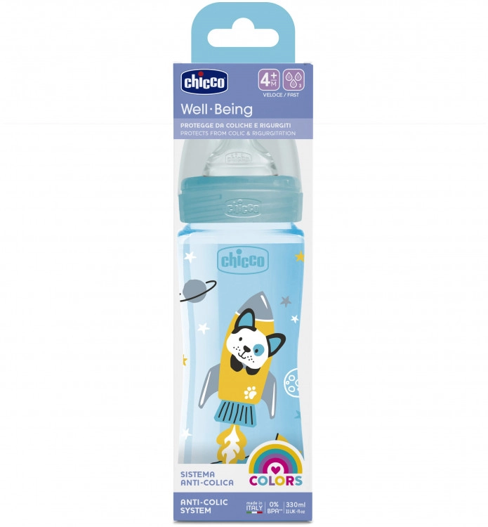 Chicco Well-Being - Biberon en Polypropylène - bleu - 330ml